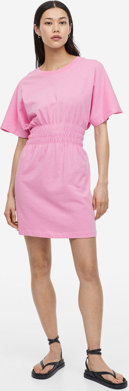 Różowa sukienka H & M mini w stylu casual z okrągłym dekoltem