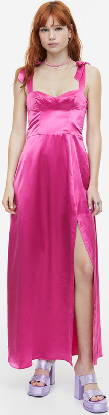 Różowa sukienka H & M na ramiączkach maxi z satyny