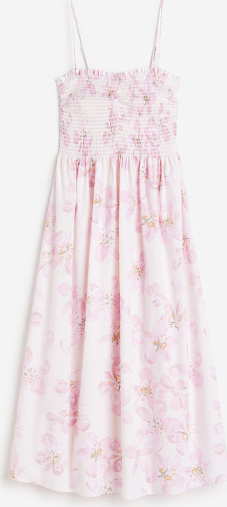 Różowa sukienka H & M rozkloszowana w stylu casual z bawełny