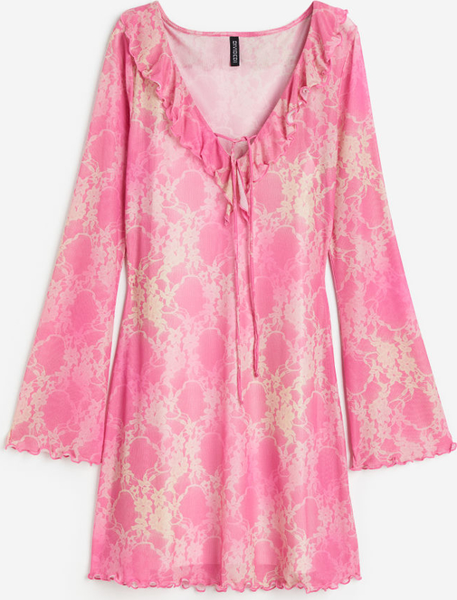 Różowa sukienka H & M z dżerseju z dekoltem w kształcie litery v mini