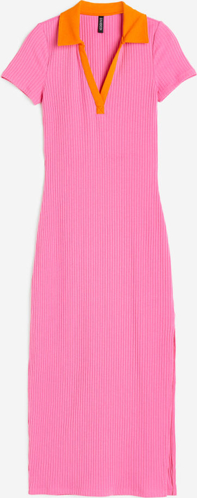 Różowa sukienka H & M z kołnierzykiem z krótkim rękawem bodycon