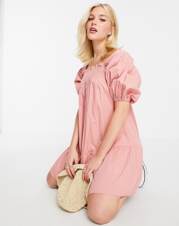 Różowa sukienka Influence w stylu casual z bawełny mini