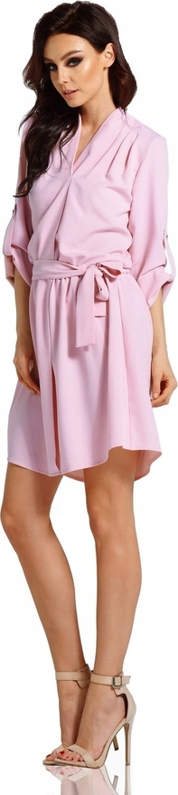 Różowa sukienka Inna z długim rękawem mini koszulowa