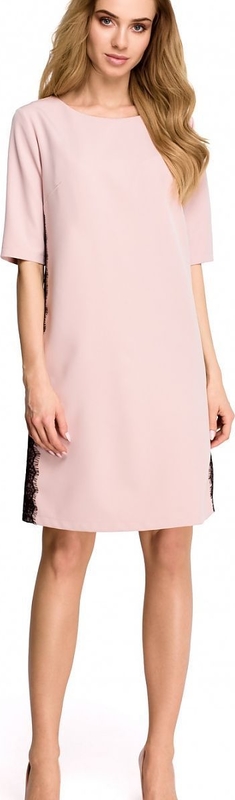 Różowa sukienka issysklep.pl midi z długim rękawem z okrągłym dekoltem