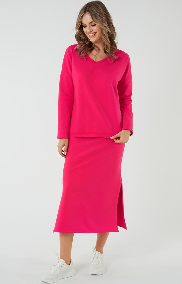 Różowa sukienka Italian Fashion midi z bawełny z długim rękawem