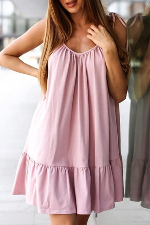 Różowa sukienka IVET mini na ramiączkach oversize