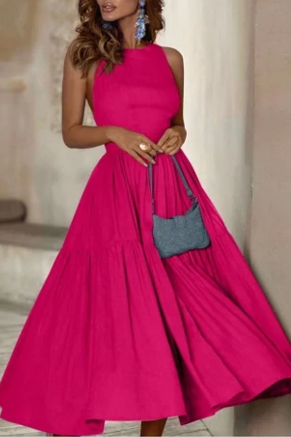 Różowa sukienka IVET z okrągłym dekoltem