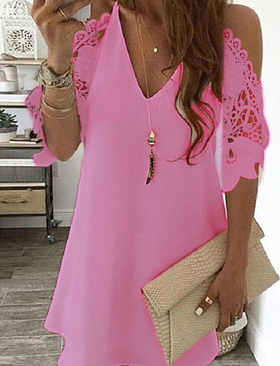 Różowa sukienka Kendallme mini z dekoltem w kształcie litery v z długim rękawem