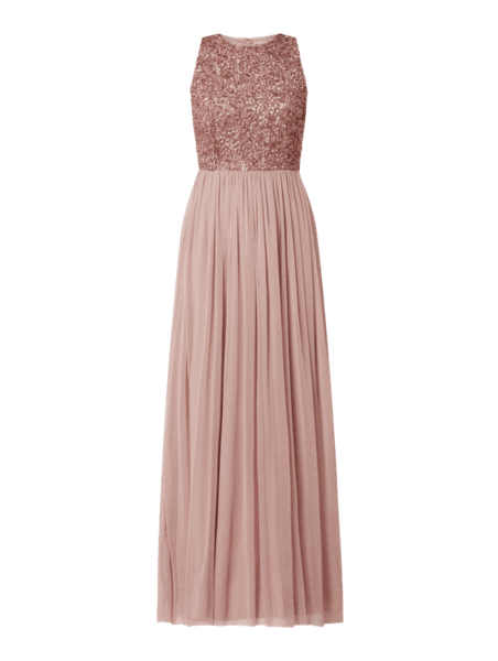 Różowa sukienka Lace & Beads bez rękawów z okrągłym dekoltem maxi