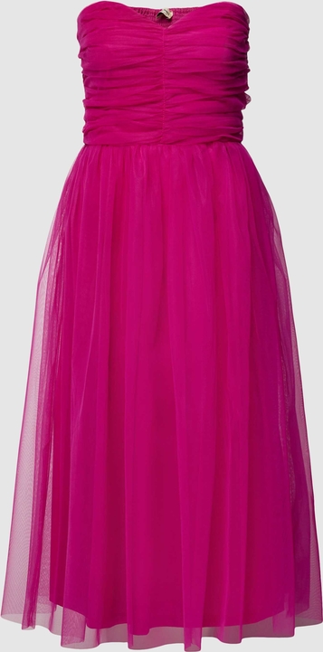 Różowa sukienka Lace & Beads maxi rozkloszowana z okrągłym dekoltem