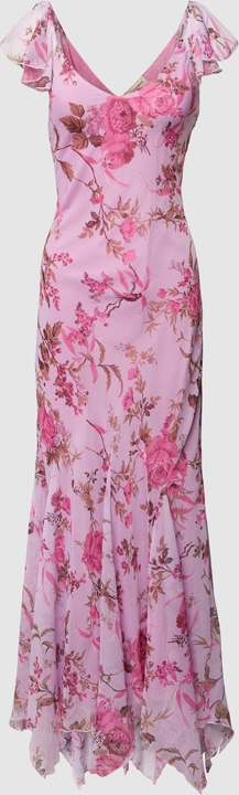 Różowa sukienka Lace & Beads w stylu boho maxi z dekoltem w kształcie litery v