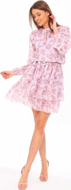 Różowa sukienka LAMISI BUTIK mini z długim rękawem