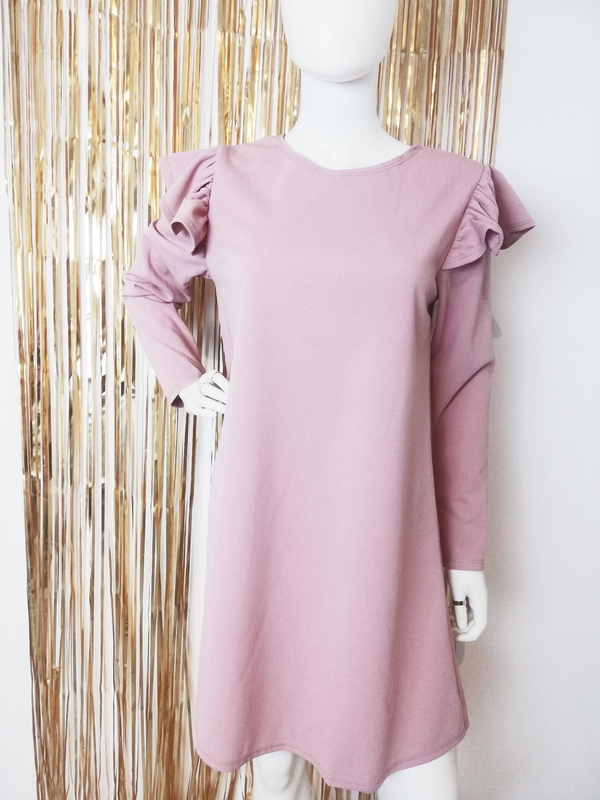Różowa sukienka Luashop.pl mini z okrągłym dekoltem z długim rękawem