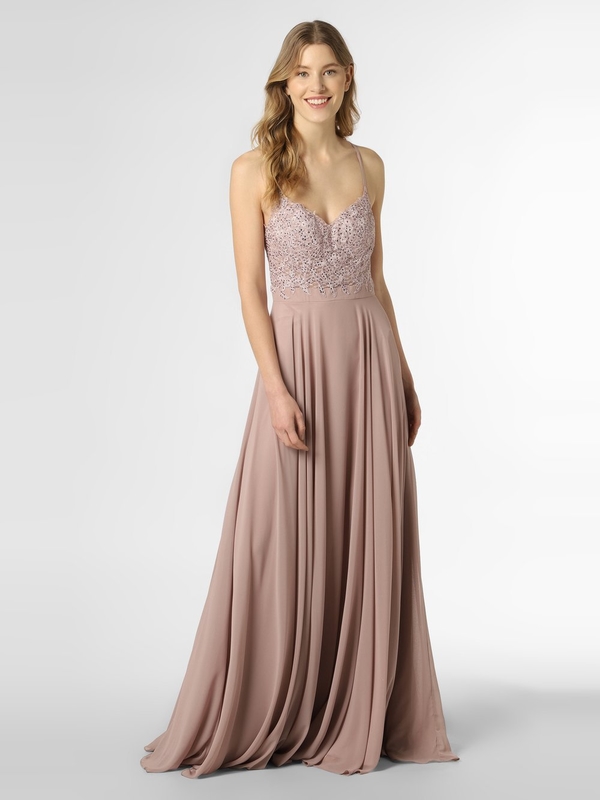 Różowa sukienka Luxuar Fashion na ramiączkach rozkloszowana maxi