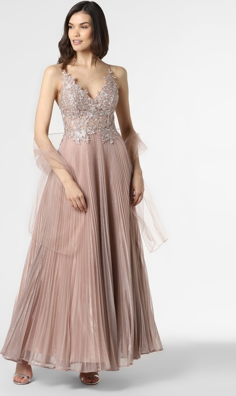 Różowa sukienka Luxuar Fashion z dekoltem w kształcie litery v maxi