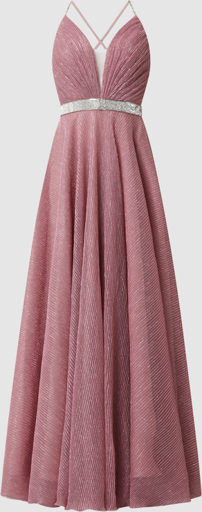 Różowa sukienka Luxuar Fashion z dekoltem w kształcie litery v maxi bez rękawów