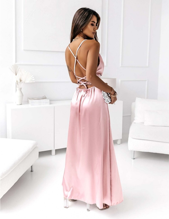 Różowa sukienka Magmac maxi gorsetowa z długim rękawem