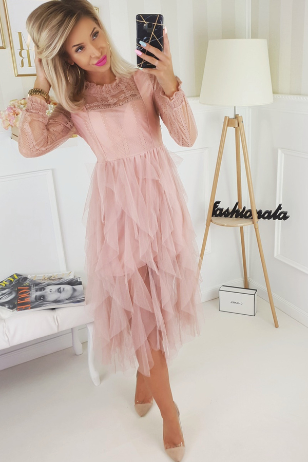 Różowa sukienka Moda Italia w stylu boho midi z bawełny