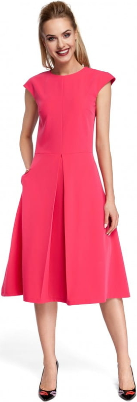Różowa sukienka MOE midi z krótkim rękawem