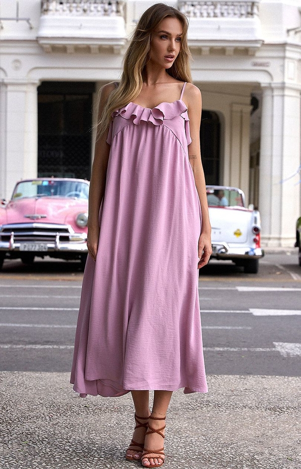 Różowa sukienka MOE oversize maxi na ramiączkach