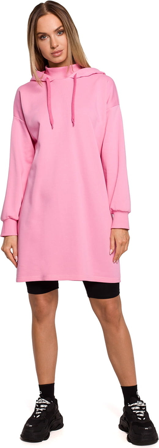 Różowa sukienka MOE w stylu casual z długim rękawem mini