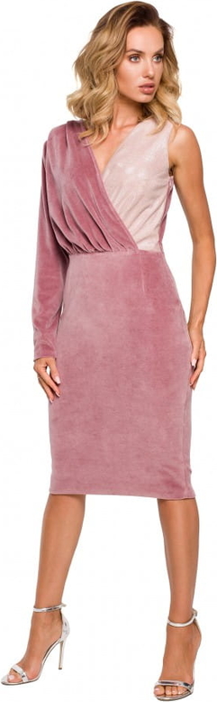 Różowa sukienka MOE z długim rękawem asymetryczna midi