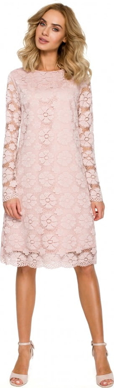 Różowa sukienka MOE z długim rękawem z tkaniny trapezowa