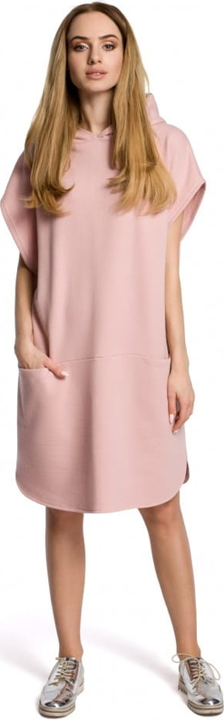 Różowa sukienka MOE z krótkim rękawem