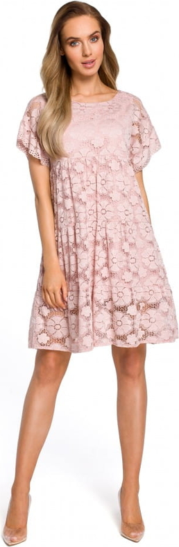 Różowa sukienka MOE z okrągłym dekoltem z krótkim rękawem