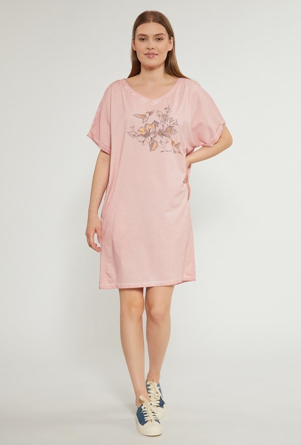 Różowa sukienka Monnari prosta w stylu casual z krótkim rękawem