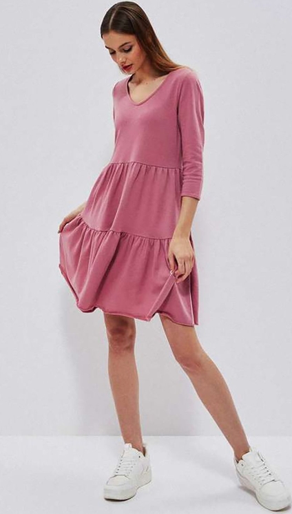 Różowa sukienka Moodo.pl w stylu casual mini z długim rękawem