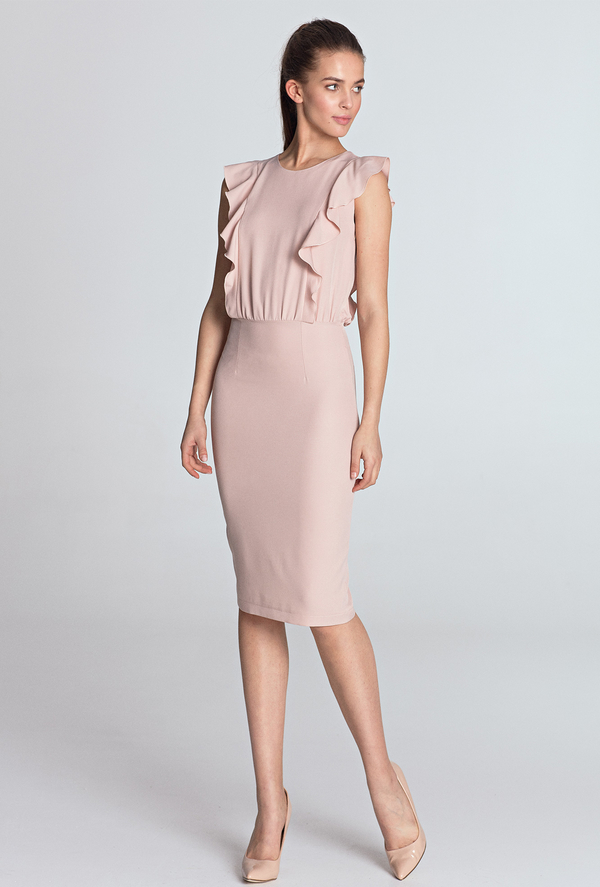 Różowa sukienka NIFE oversize bez rękawów z okrągłym dekoltem