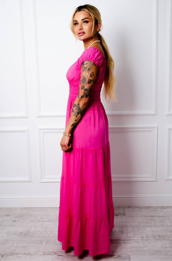 Różowa sukienka Olika maxi z dekoltem w kształcie litery v