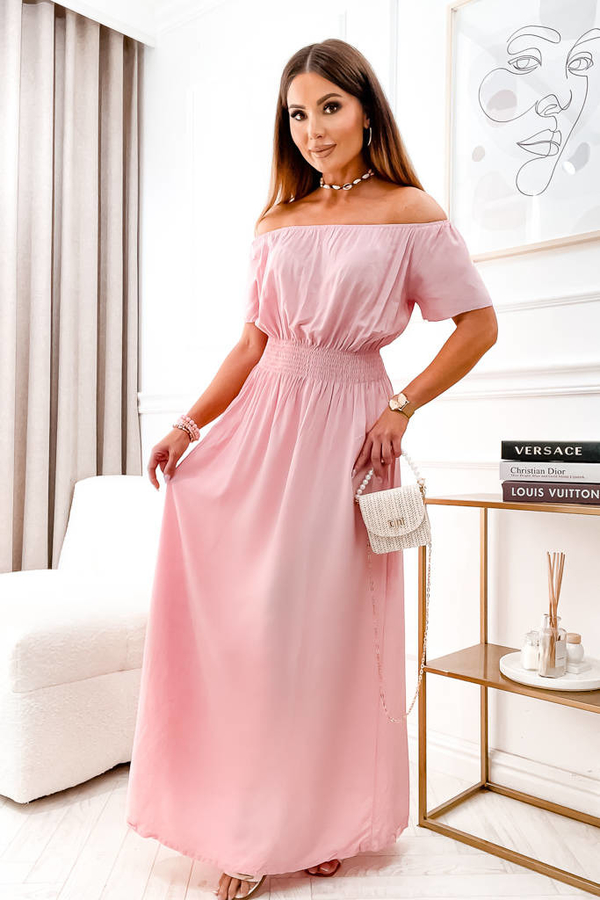 Różowa sukienka Olika maxi z krótkim rękawem