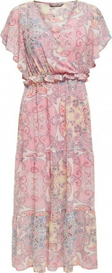 Różowa sukienka Only maxi w stylu casual z dekoltem w kształcie litery v