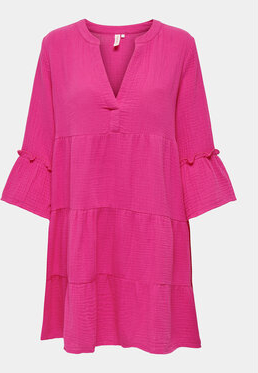 Różowa sukienka Only w stylu casual z dekoltem w kształcie litery v trapezowa