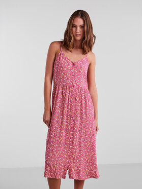 Różowa sukienka Pieces w stylu casual z dekoltem w kształcie litery v na ramiączkach