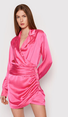 Różowa sukienka PLEASE mini z dekoltem w kształcie litery v w stylu casual