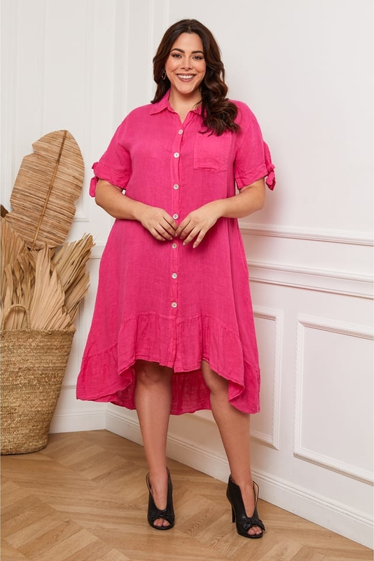 Różowa sukienka Plus Size Company dla puszystych z lnu