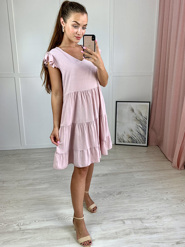 Różowa sukienka Produkt Włoski z krótkim rękawem mini