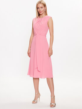 Różowa sukienka Ralph Lauren z okrągłym dekoltem midi