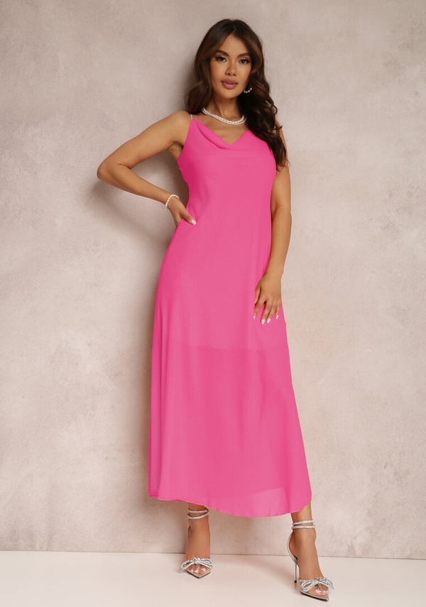 Różowa sukienka Renee bez rękawów z okrągłym dekoltem maxi