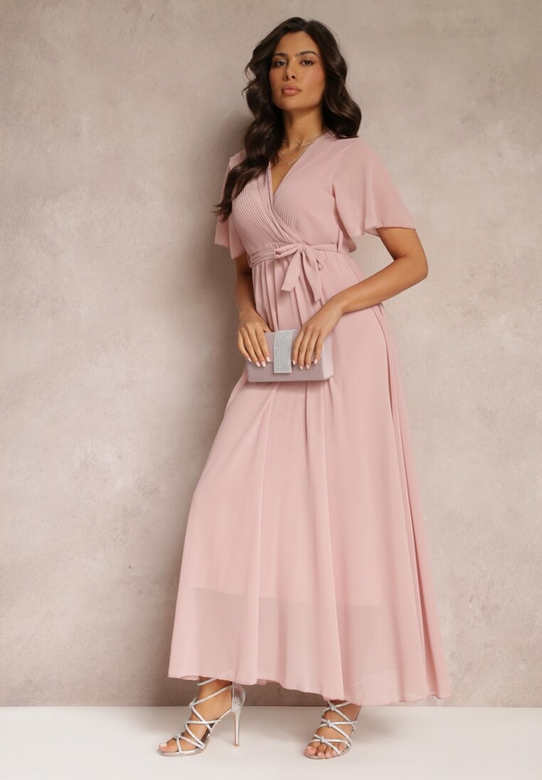 Różowa sukienka Renee maxi kopertowa