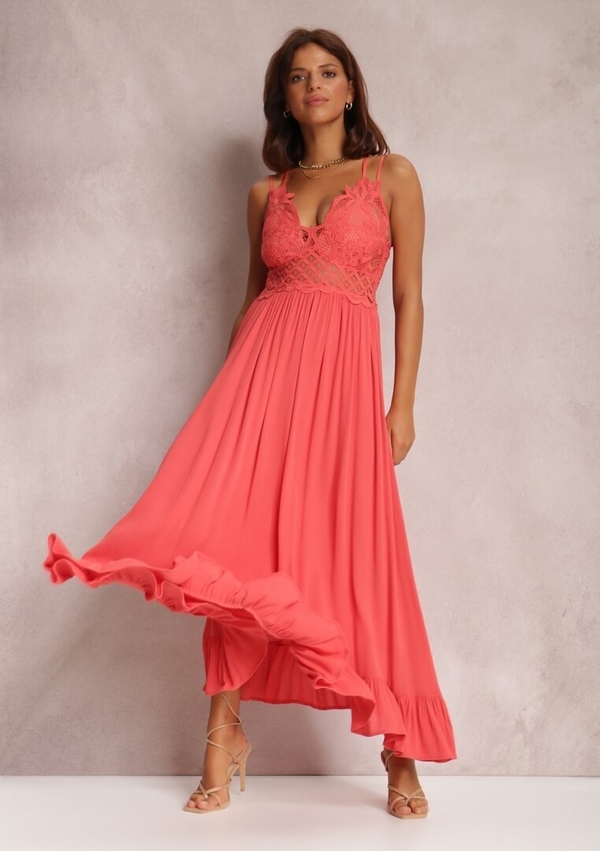 Różowa sukienka Renee maxi na ramiączkach