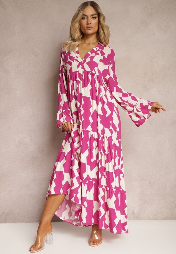 Różowa sukienka Renee maxi z dekoltem w kształcie litery v