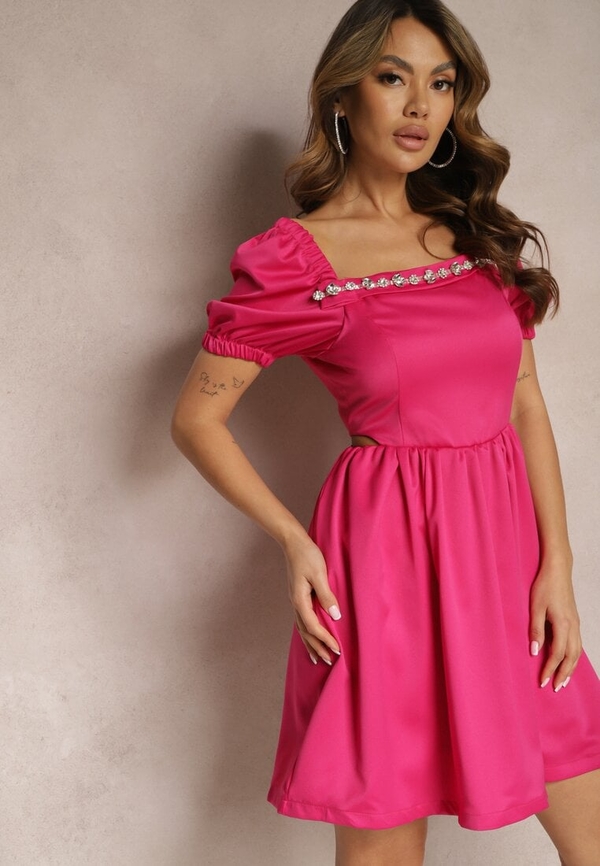 Różowa sukienka Renee mini rozkloszowana