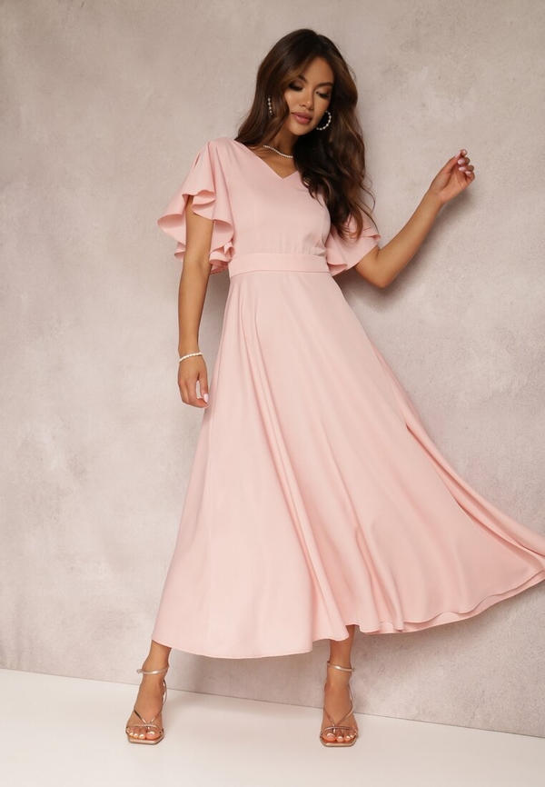 Różowa sukienka Renee z dekoltem w kształcie litery v w stylu klasycznym