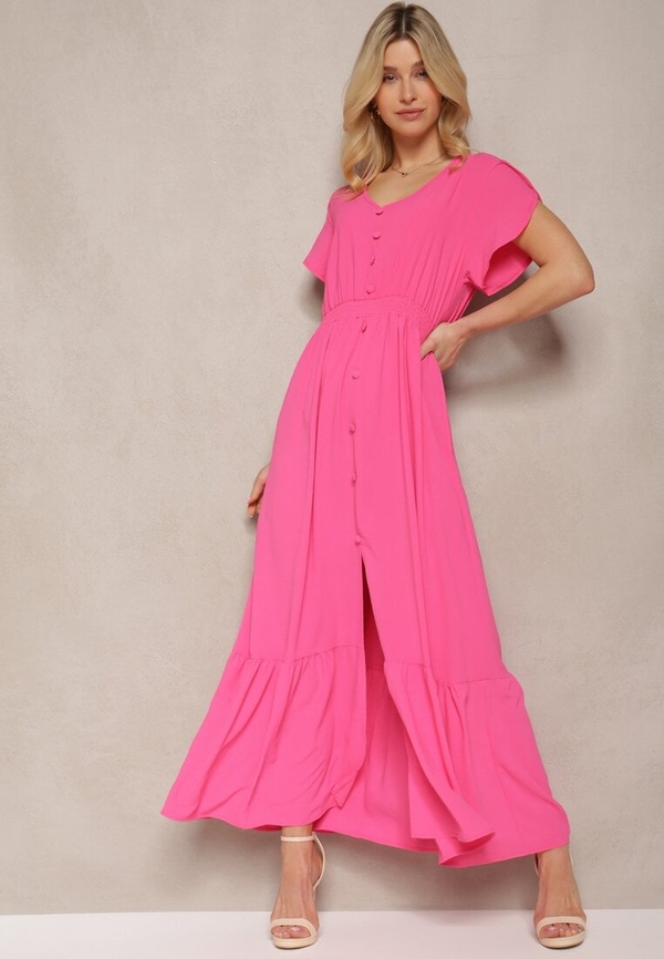 Różowa sukienka Renee z dekoltem w kształcie litery v z krótkim rękawem