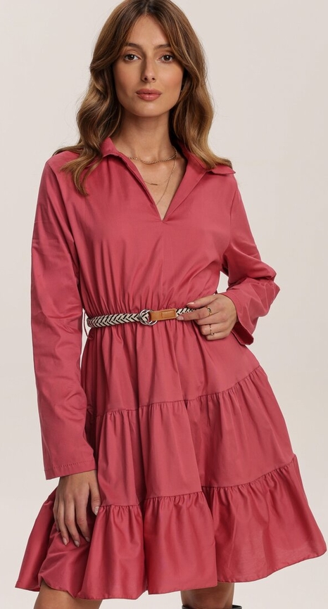 Różowa sukienka Renee z długim rękawem mini