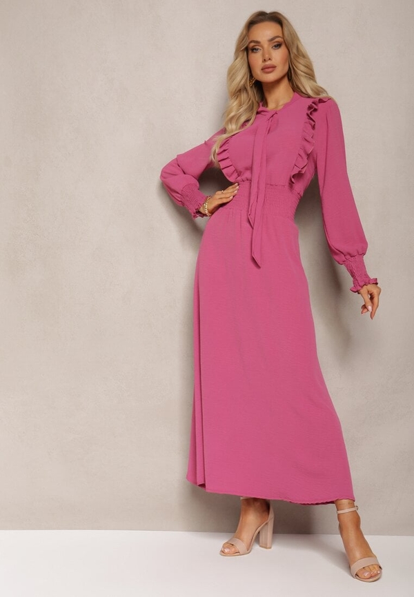 Różowa sukienka Renee z długim rękawem w stylu casual